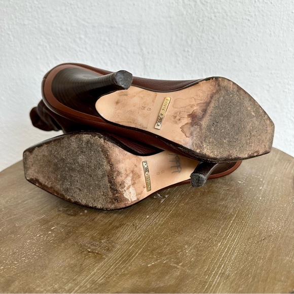 Cole Haan Nike Air GALI Brown Leather Boots Mid Calf Ruffle Top Size 8 - Picture 7 of 14